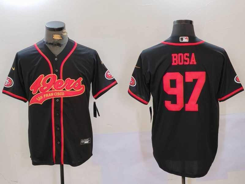 Mens San Francisco 49ers #97 Nick Bosa Black With Patch Cool Base Stitched Baseball Jerseys